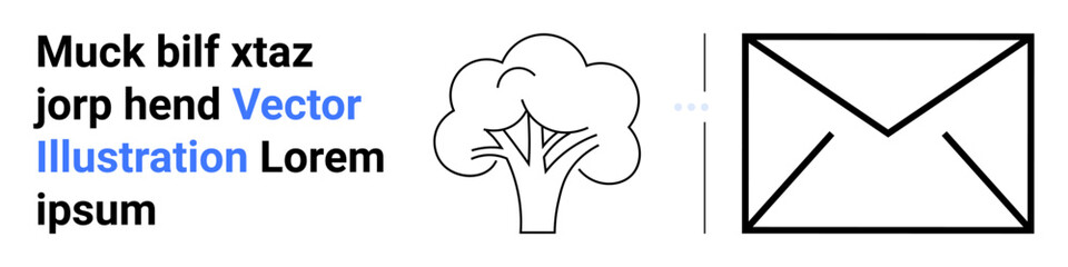 Black and white tree icon next to outlined envelope shape, combining nature and messaging. Ideal for sustainability, communication, eco-friendly concepts, marketing, branding, education, simple