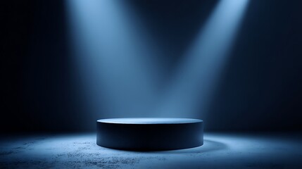 An empty stage bathed in the cool glow of a spotlight, perfect for showcasing products, concepts, or artistic displays. Evokes anticipation and mystery.