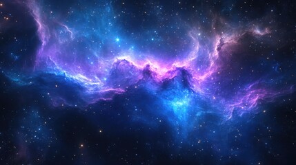 Fototapeta premium A stunning cosmic scene featuring vibrant purple and blue nebulae against a dark starry backdrop, evoking a sense of wonder and the vastness of space.