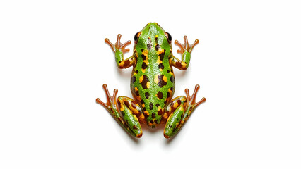 Isolated Spotted Green Frog on White Background Top Down View