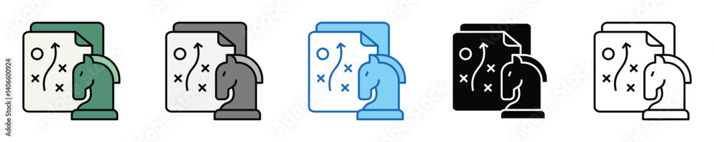 Poster strategy icons set – editable vector icons in multiple styles