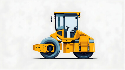Fototapeta premium A minimalist digital illustration of a yellow road roller, focusing on the large front cylindrical drum and rugged rear tires, isolated on a white background, with clean lines and subtle shadows (3)