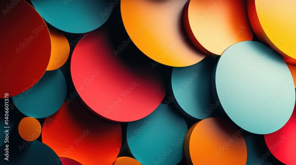Poster a vibrant abstract composition featuring colorful circles in various sizes, creating a dynamic and p