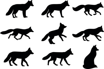 Obraz premium Set of Fox Silhouette Vector Isolated on White Background