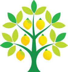Stylized Citrus Tree With Bright Lemons And Clean Design.
