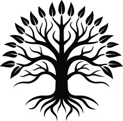Obraz premium Stylized Tree Of Life In Navy Blue Circular Design.