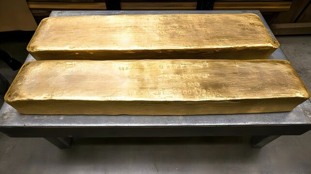 Gold bullion bars appraisal secure vault financial assets indoor close-up investment value