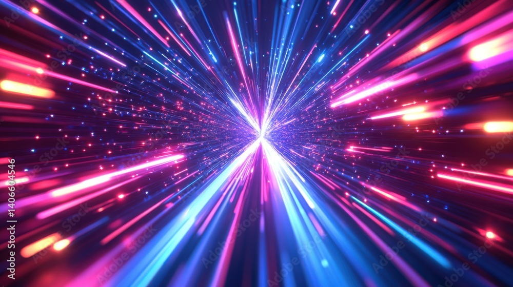 Poster a vibrant explosion of light beams radiates outward, creating a dynamic and captivating visual effec