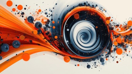 Obraz premium A vibrant abstract swirl featuring dynamic colors like orange, blue, and black, creating a sense of motion and energy.