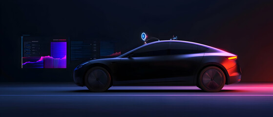 Futuristic Electric Vehicle with Data Visualization