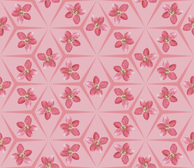 Design element from apple flower. Watercolor. Mosaic. Seamless pattern for wallpaper. Kerchief design or tablecloth, scarf, towel. For textile, cotton fabric. For shirts, linens. Packing covers.