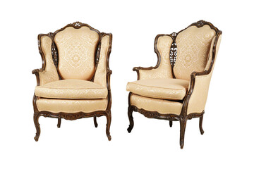 antique chair isolated on white  Pair of Antique French Walnut Armchairs 