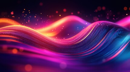A vibrant, abstract wave of colors and light, blending pinks, purples, and blues, creating a dynamic and fluid visual experience.