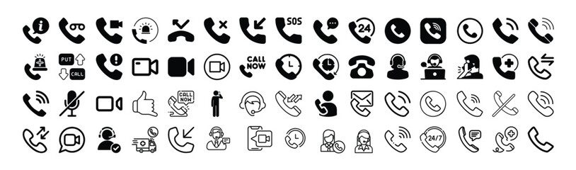 Call icon, video call icon, 24 hours service, incoming and outgoing call