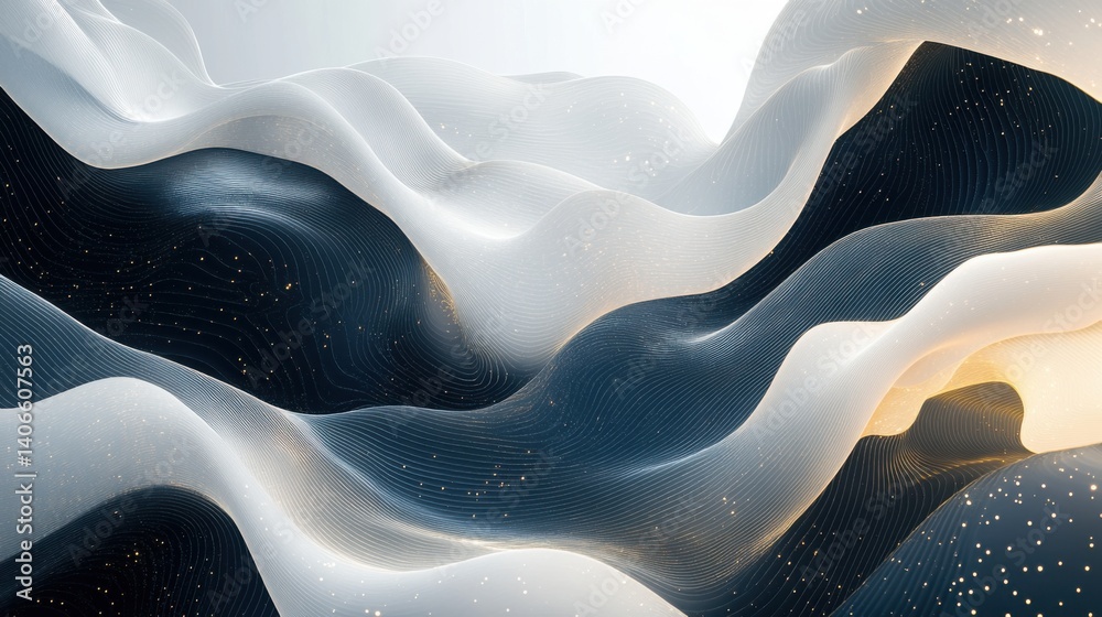 Poster a captivating abstract design featuring flowing waves and smooth gradients, creating a sense of dept