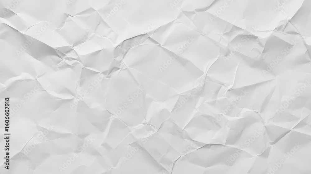 Poster crumpled white paper creates an uneven textured background, suitable for various design and artistic