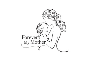 Elegant Line Art of a Mother and Child, 