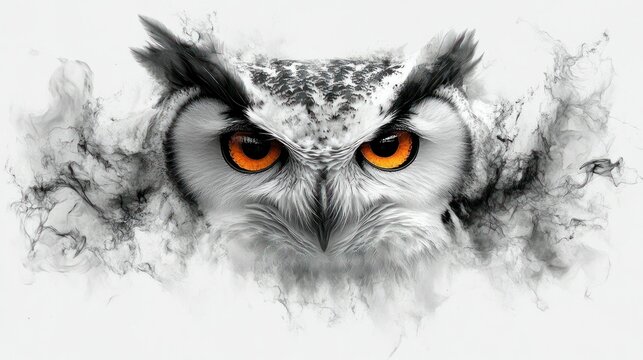 Majestic owl portrait, smoky effect
