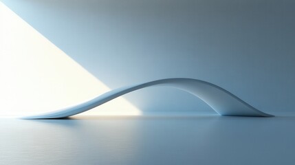 A sleek, minimalist architectural structure gracefully arches, illuminated by soft light, creating a serene and modern aesthetic.