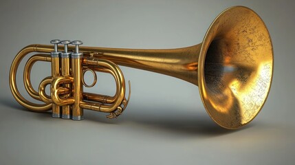 Naklejka premium Brass trumpet, polished gold, vintage style