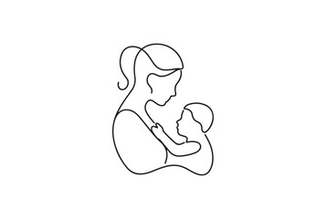 A heartwarming single-line drawing of a mother and child.