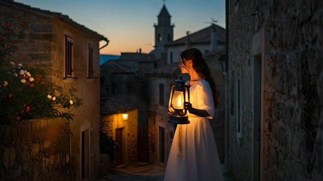 woman holding a lantern