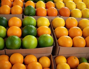 Yellow oranges on boxes at supermarket
1