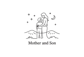 Warmly Embraced: Mother and Son Under the Night Sky
