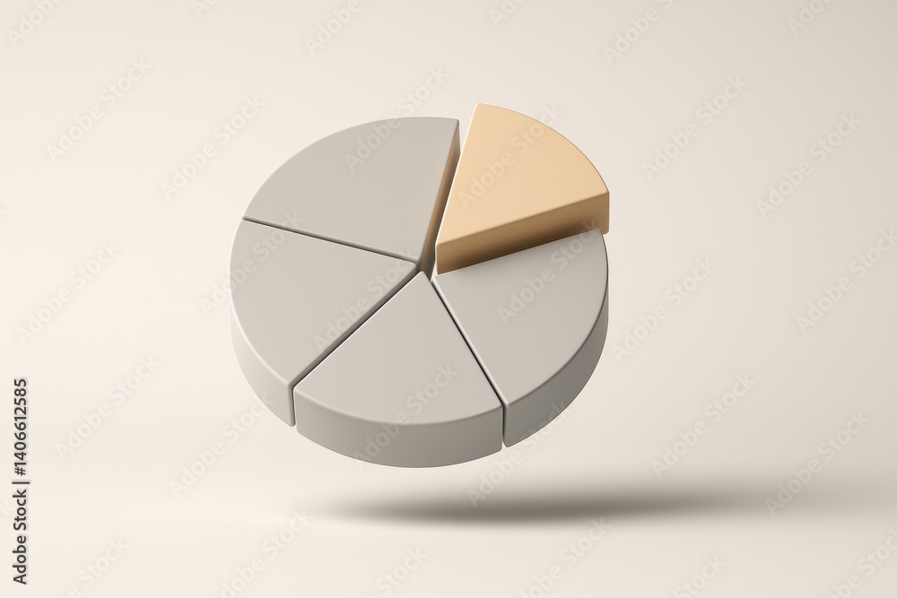 Poster pie chart 3d model: a visually appealing 3d rendering of a six-segment pie chart, with one segment h