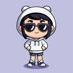 Cute Cartoon Character Wearing Sunglasses And Bear Hoodie Standing Confidently