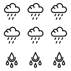 Simple Rain Icon Set with Different Styles for Weather and Precipitation