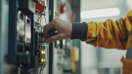 Electrician testing circuit breakers in a commercial building. Featuring circuit breaker testing and electrical maintenance