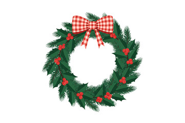 Christmas Wreath with Red and White Bow: Festive Holiday Decoration