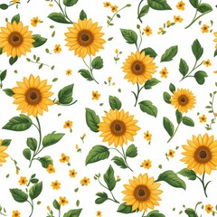 Vibrant Yellow Sunflower and Small Flower Seamless Pattern