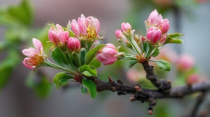 Fototapeta premium blooming decorative young apple tree stemb, photo on the cover of a magazine about landscape design.