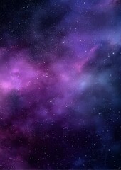 Obraz premium A vertical starry night sky with a smooth gradient from deep purple to dark blue, filled with tiny sparkling stars and a soft glowing purple nebula drifting through the center.