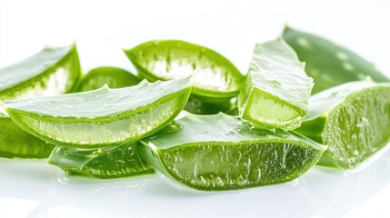 Fototapeta premium Fresh aloe vera slices on white background
