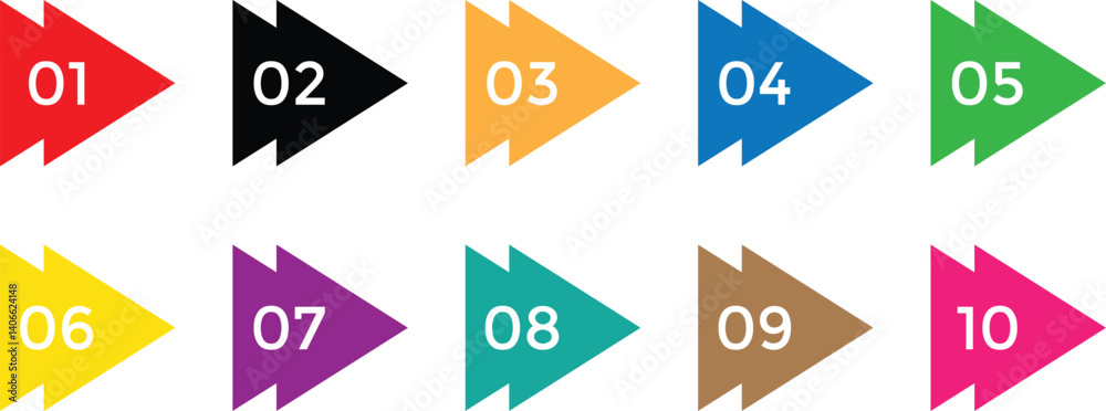 Poster set of coloring bullet point number icon set of 01-10. vector illustration.