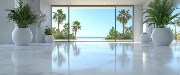 Fototapeta premium Bright room overlooking beach