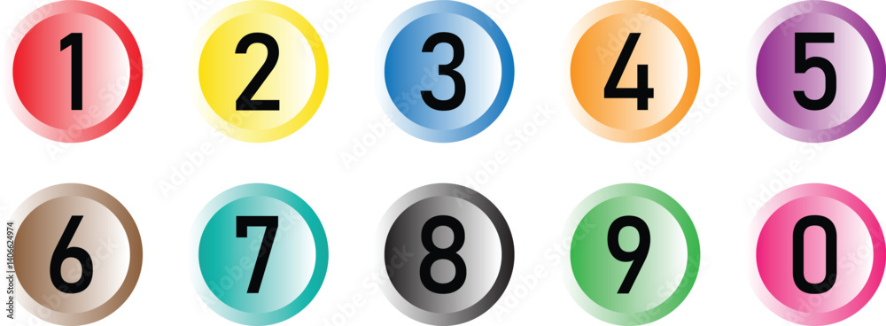Poster Numbers in coloring gradient circle. from 0 to 9. number in round circle vector illustration.