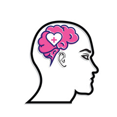 mental health icon. vector symbol of brain and heart or mind therapy. Mixed design style