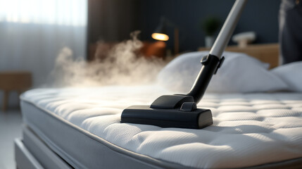 Mattress cleaning with vacuum cleaner for healthy sleep deep cleaning and dust mite removal at home