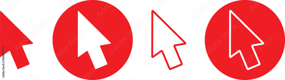 Poster red arrows cursors symbol. fill and outline arrow cursor art. website arrows cursors symbol vector illustration.