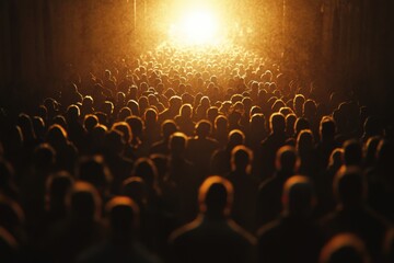 Obraz premium Crowd of people walking toward a light