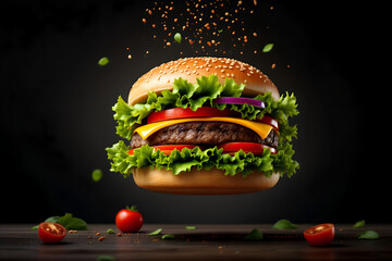 Classic Burger with Falling Ingredients






