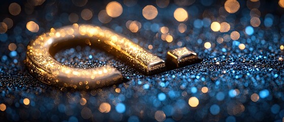 Fototapeta premium Golden question mark over glitter. Bokeh lights add sparkle
