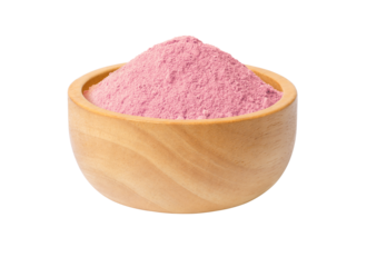 Pink powder in bowl isolated on white	