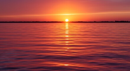 Fototapeta premium Fiery Sunset Over Calm Water: A Serene Landscape Painting