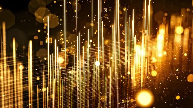 Golden lines and particles abstract technology background