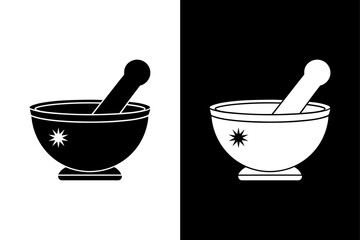 Silhouette of Mortar and Pestle Black & White Vector Art.